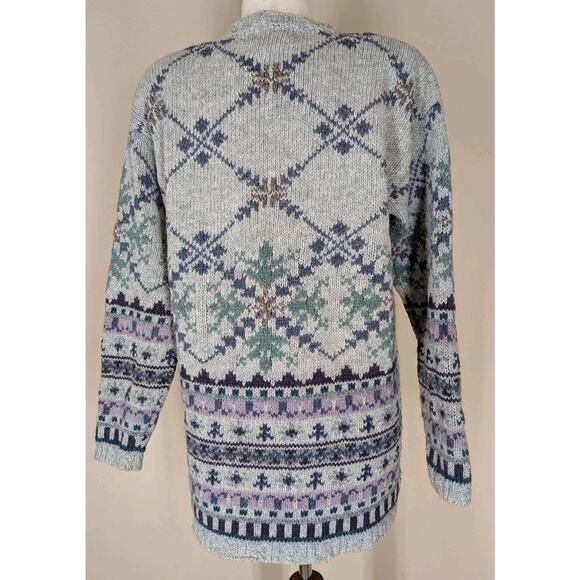 Vintage 90s St Johns Bay Wool Blend Sweater Large V-Neck Nordic Fair Isle Purple - Picture 4 of 13